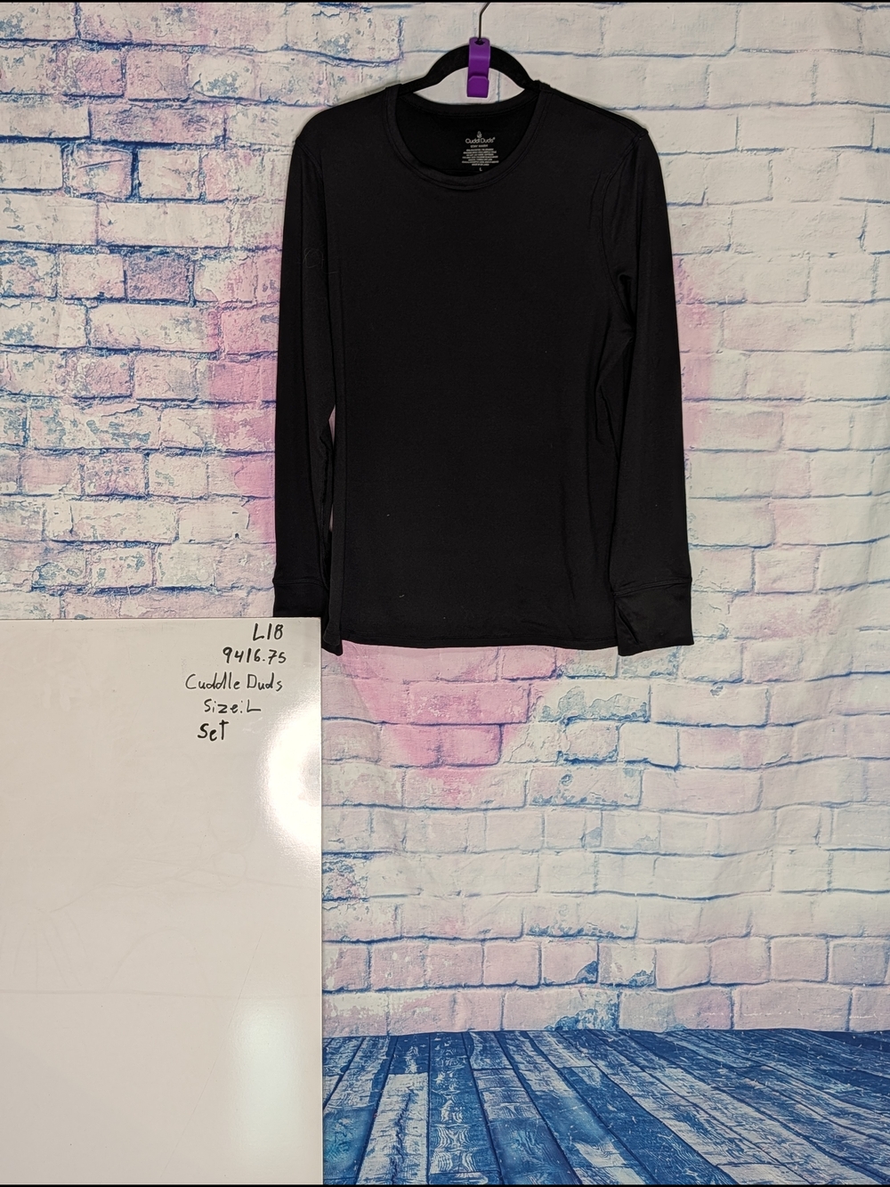 Cuddl Duds Women's Black Long Sleeve Crewneck Top